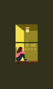 Preview wallpaper girl, window, loneliness, vector