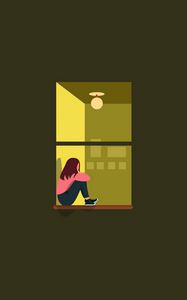 Preview wallpaper girl, window, loneliness, vector
