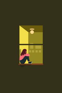 Preview wallpaper girl, window, loneliness, vector