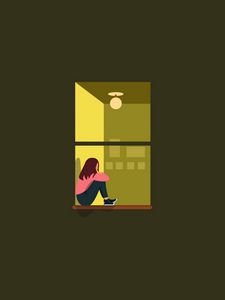 Preview wallpaper girl, window, loneliness, vector
