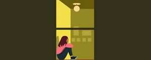 Preview wallpaper girl, window, loneliness, vector