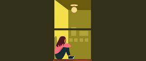 Preview wallpaper girl, window, loneliness, vector