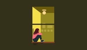 Preview wallpaper girl, window, loneliness, vector