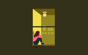 Preview wallpaper girl, window, loneliness, vector