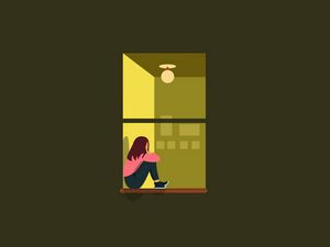 Preview wallpaper girl, window, loneliness, vector