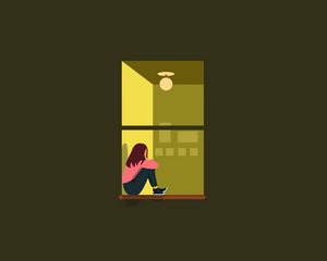 Preview wallpaper girl, window, loneliness, vector