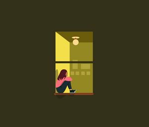 Preview wallpaper girl, window, loneliness, vector