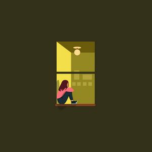 Preview wallpaper girl, window, loneliness, vector