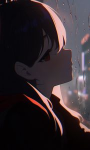 Preview wallpaper girl, window, rain, anime, art