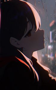 Preview wallpaper girl, window, rain, anime, art