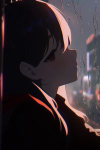 Preview wallpaper girl, window, rain, anime, art