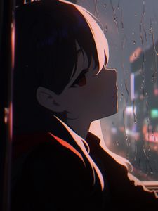 Preview wallpaper girl, window, rain, anime, art