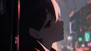 Preview wallpaper girl, window, rain, anime, art