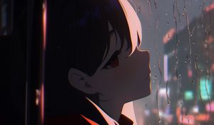 Preview wallpaper girl, window, rain, anime, art