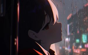 Preview wallpaper girl, window, rain, anime, art