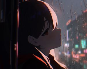 Preview wallpaper girl, window, rain, anime, art