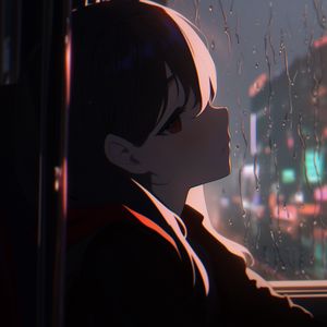 Preview wallpaper girl, window, rain, anime, art