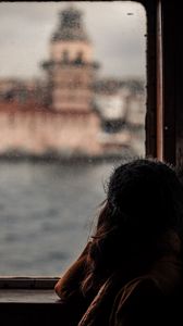 Preview wallpaper girl, window, sad, alone, melancholy