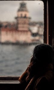 Preview wallpaper girl, window, sad, alone, melancholy