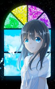 Preview wallpaper girl, window, stained glass, cute, anime