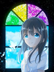 Preview wallpaper girl, window, stained glass, cute, anime