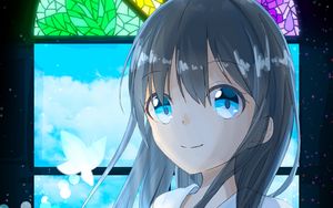 Preview wallpaper girl, window, stained glass, cute, anime