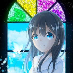 Preview wallpaper girl, window, stained glass, cute, anime