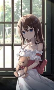 Preview wallpaper girl, window, toy, anime, art