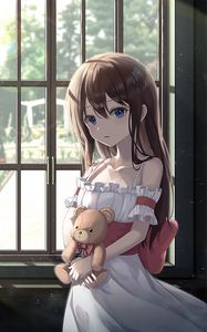 Preview wallpaper girl, window, toy, anime, art