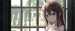 Preview wallpaper girl, window, toy, anime, art