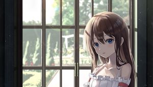 Preview wallpaper girl, window, toy, anime, art
