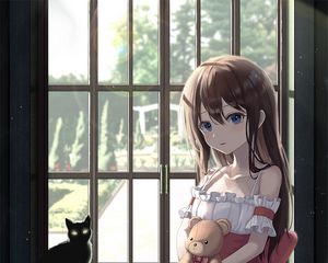 Preview wallpaper girl, window, toy, anime, art
