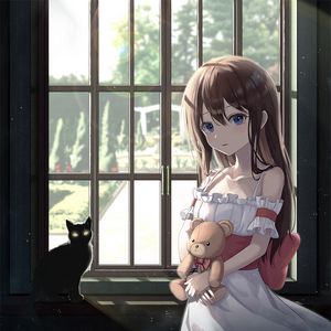 Preview wallpaper girl, window, toy, anime, art
