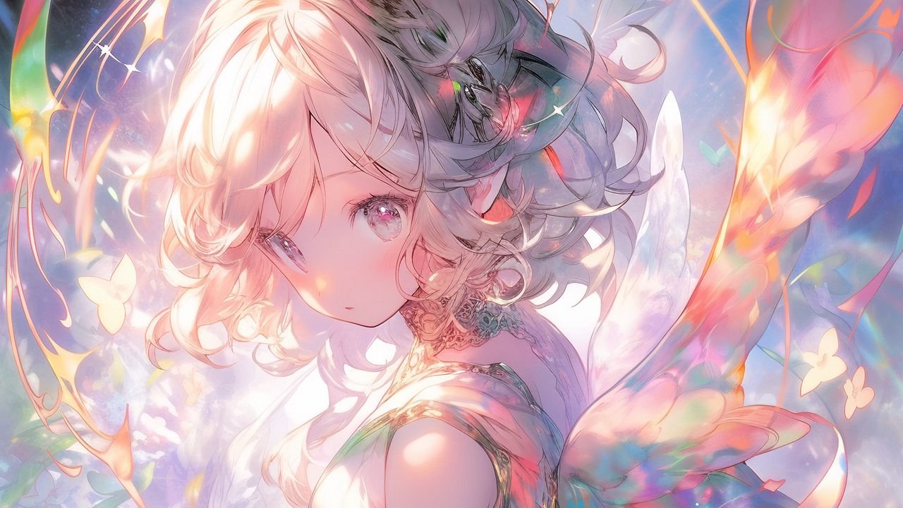 Wallpaper girl, wings, angel, fairy, glow, anime