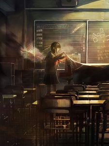 Preview wallpaper girl, wings, school, anime, art
