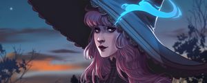Preview wallpaper girl, witch, hat, cat, ghost, art