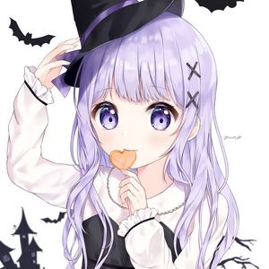 Preview wallpaper girl, witch, hat, lollipop, halloween, anime