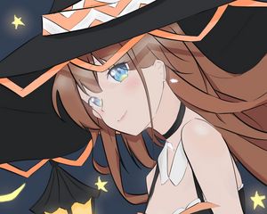 Preview wallpaper girl, witch, hat, halloween, anime
