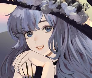Preview wallpaper girl, witch, hat, flower, anime, art