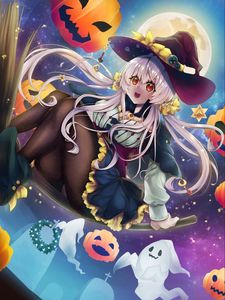 Preview wallpaper girl, witch, smile, hat, anime