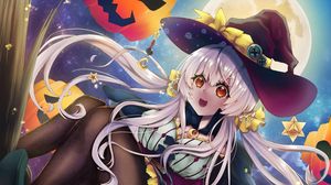 Preview wallpaper girl, witch, smile, hat, anime