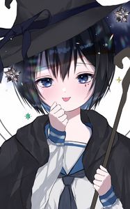 Preview wallpaper girl, witch, staff, hat, anime