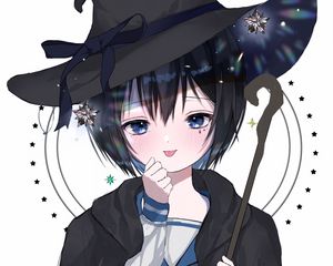 Preview wallpaper girl, witch, staff, hat, anime