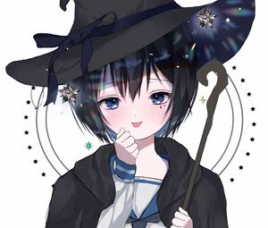 Preview wallpaper girl, witch, staff, hat, anime