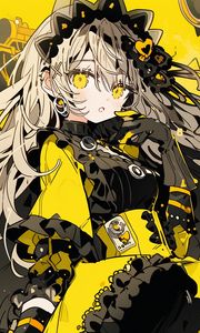 Preview wallpaper girl, wreath, dress, gloves, yellow, anime