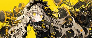 Preview wallpaper girl, wreath, dress, gloves, yellow, anime