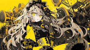 Preview wallpaper girl, wreath, dress, gloves, yellow, anime