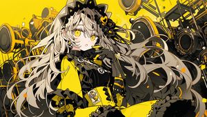 Preview wallpaper girl, wreath, dress, gloves, yellow, anime