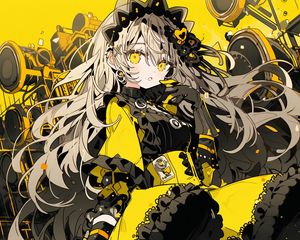 Preview wallpaper girl, wreath, dress, gloves, yellow, anime