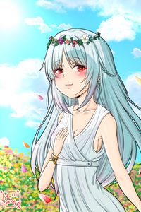 Preview wallpaper girl, wreath, field, anime, art